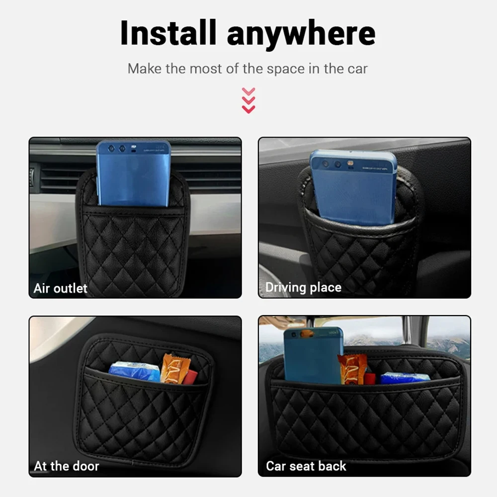 Car Storage Pocket Seat Leather Organizer Anti-Skid Wear-Resistant Bottom for Small Stuff Car Storage Bag Universal