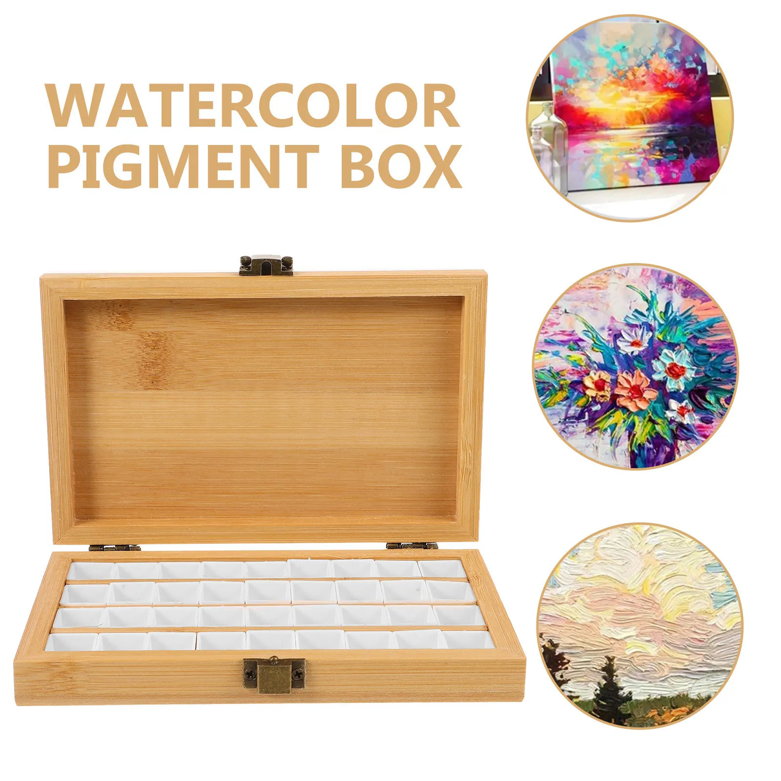 1Set Watercolor Pigment Box Wooden Plastic Iron Material Easy Clean Light Compact Design for Color Mixing Art Drawing Painting