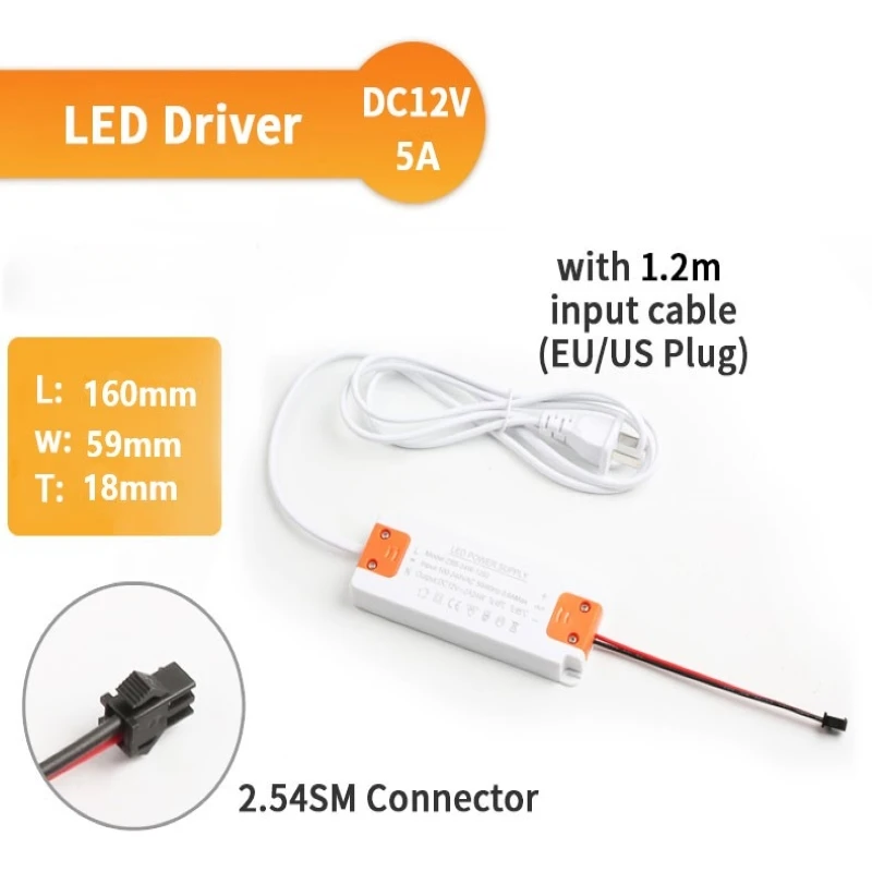 

Выход 12 В, 5 А, 60 Вт, источник питания для светодиодной лампы, интеллектуальное зеркало, ультратонкий источник питания постоянного напряжения, вход AC110-220V
