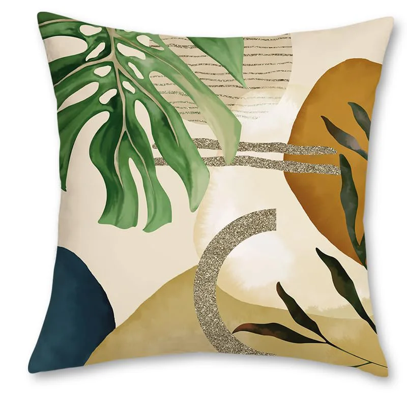 Home Decor Tropical Leaf Geometric Pattern Throw Pillow Covers Pattern Cushion Cover Suitable For Sofa Bedroom Car Pillow Cover