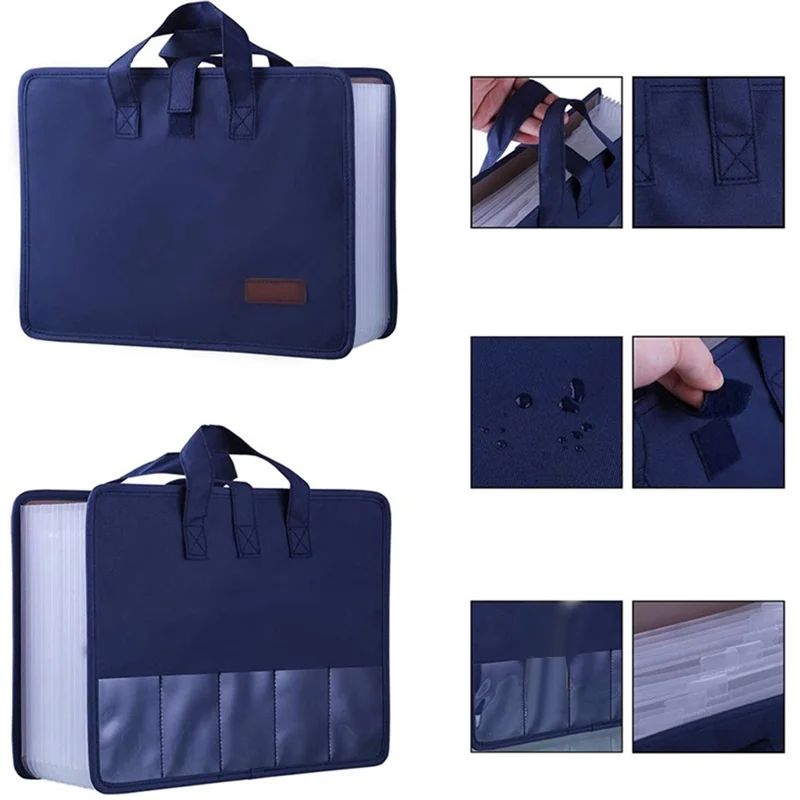 13 Pockets Expander File Folder Document Organizer with Handle A4 Size Capacity Accordion File Organizer Dark Blue