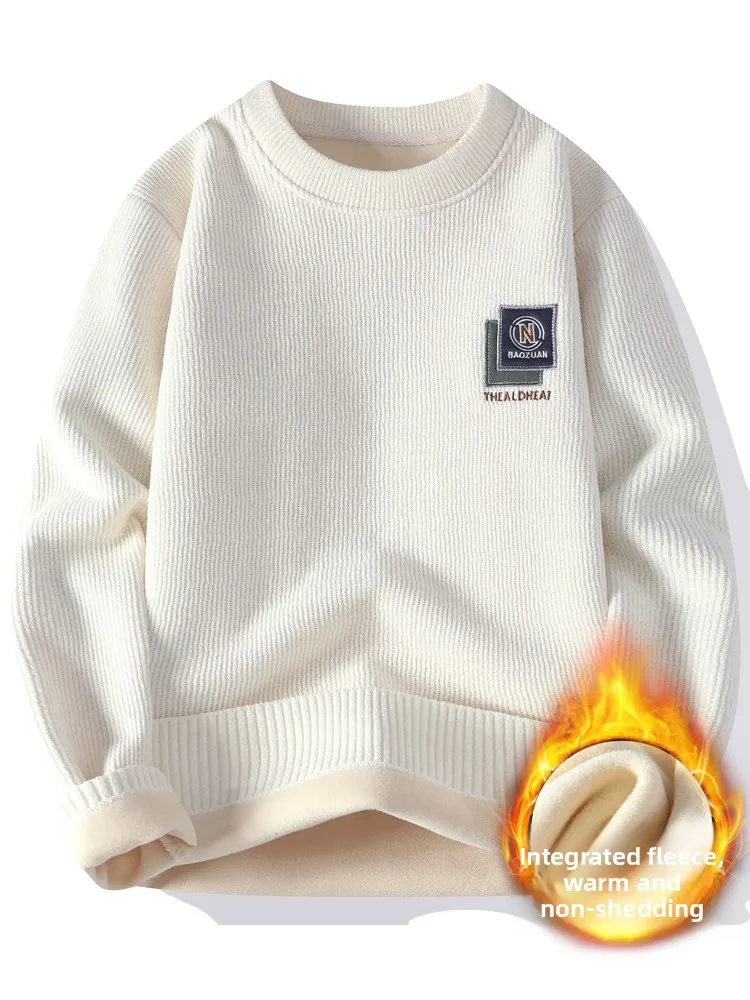 

Утепленный мужской вязаный свитер с круглым вырезом, осенне-зимний, теплый, модный, в корейском стиле, базовый, из полиэфирного волокна
