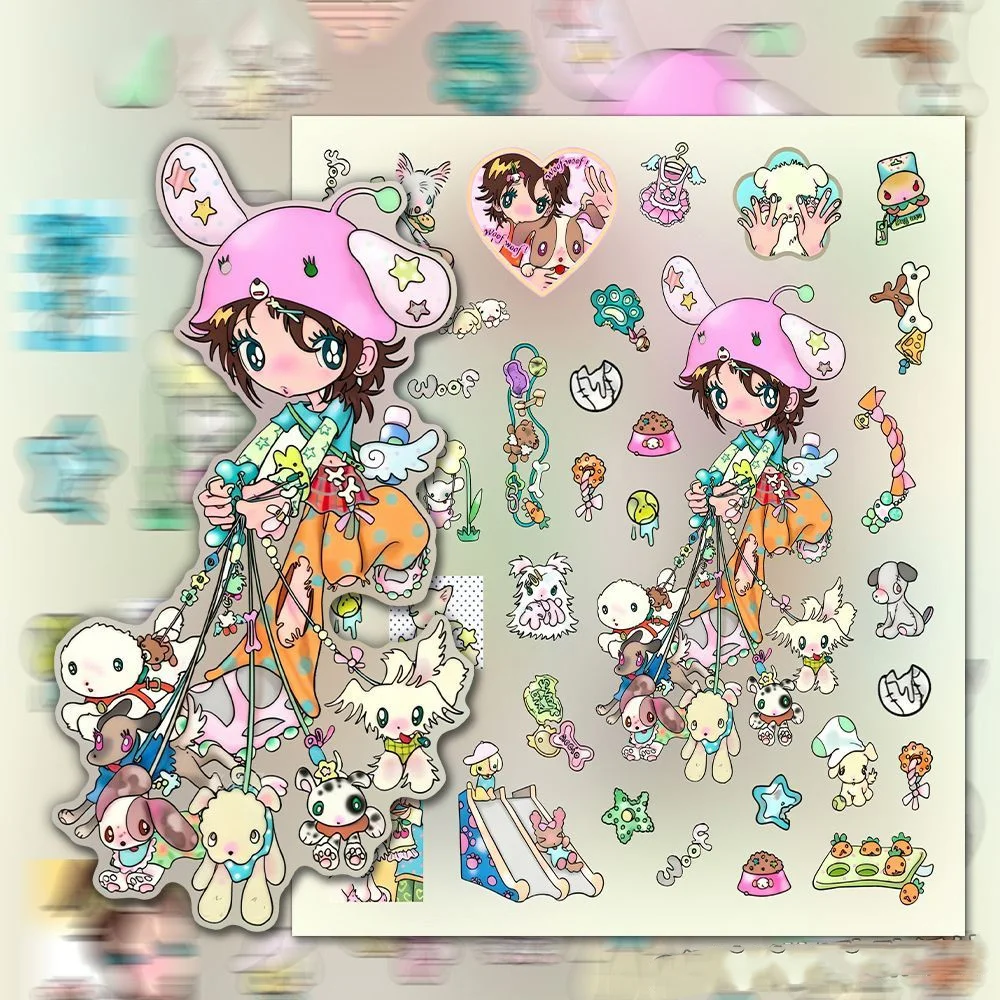 6 Blatt Niedliche Handgezeichnete Anime-Mädchen Aufkleber aus PVC für Bastelbedarf, Scrapbooking-Material, Handy, Wasserflasche – Detail 2
