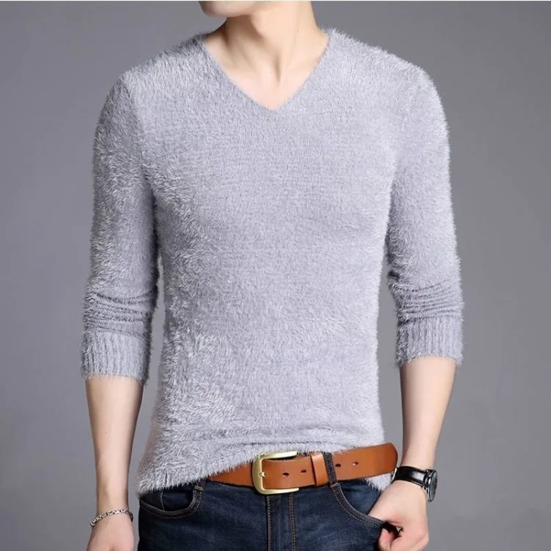 2023 New Men's Clothing Knitted Thick V-Neck Long Sleeve Autumn Winter Casual All-match Solid Color Fashion Oversized Pullovers