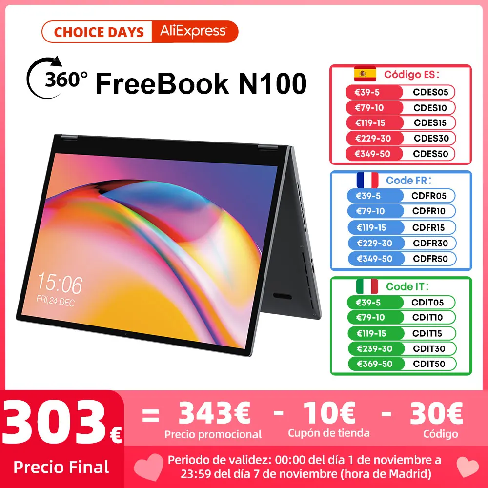 CHUWI FreeBook 360° Laptop Tablet 13.5 Inch FHD Touch Screen Windows 11 Intel N100 Quad Core 12GB LPDDR5 512G SSD WIFI6