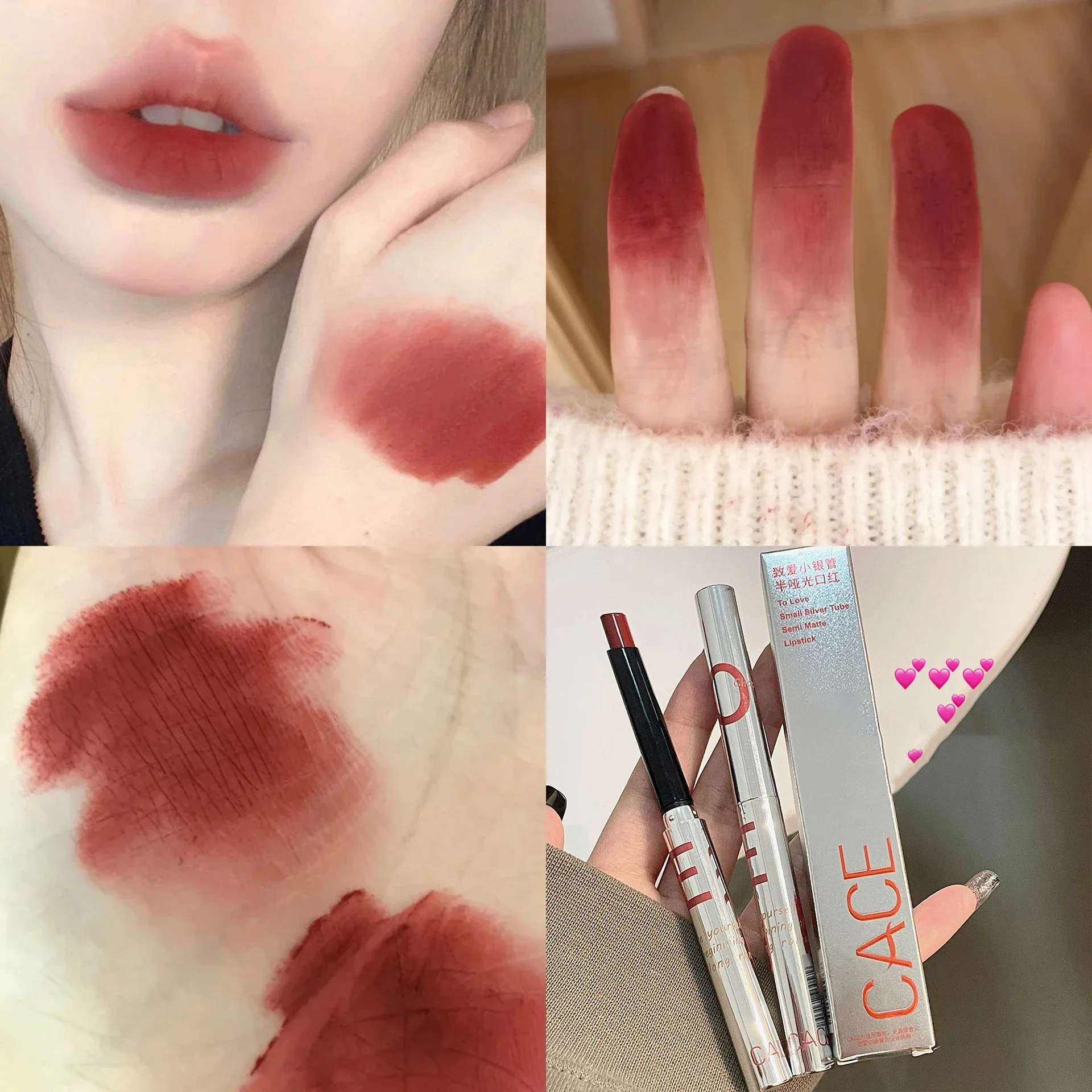 Lápiz labial Retro rosa, hidratante mate, resistente al agua, tinte de labios rojo Sexy, pigmento antiniebla, bálsamo labial de barro, tubo delgado, maquillaje de labios cosmético