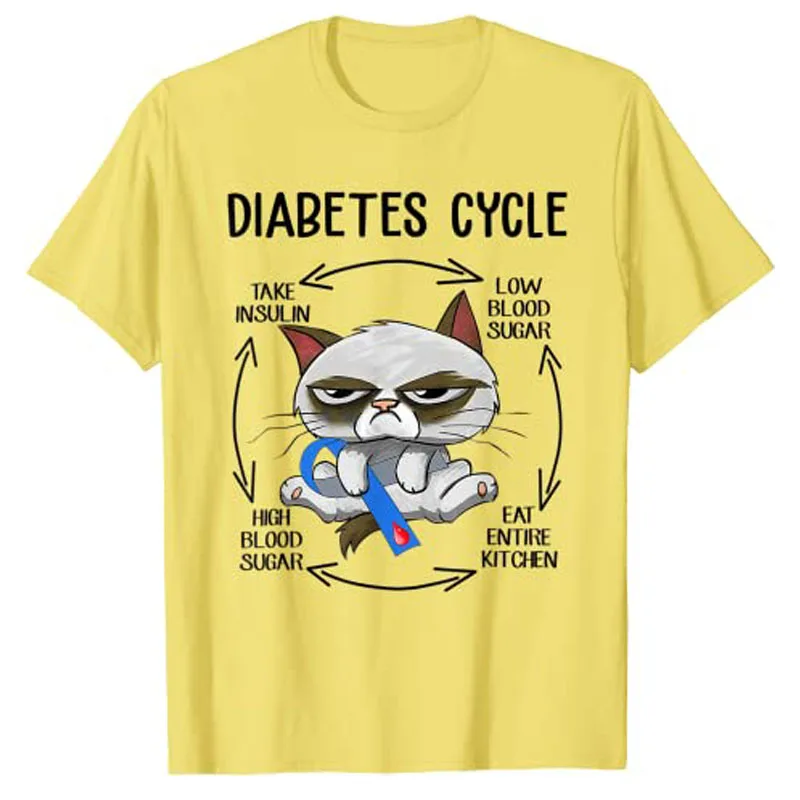 Diabetes Awareness Cat Cycle Diabetic Life for Men Women T-Shirt Kitty Lover Graphic Tee Tops Cute Cartoon Apparel Men Clothing