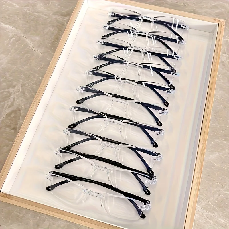 10 Stück Randlose Lesebrillen mit Blaulichtfilter für Computer, für Damen und Herren, Transparent