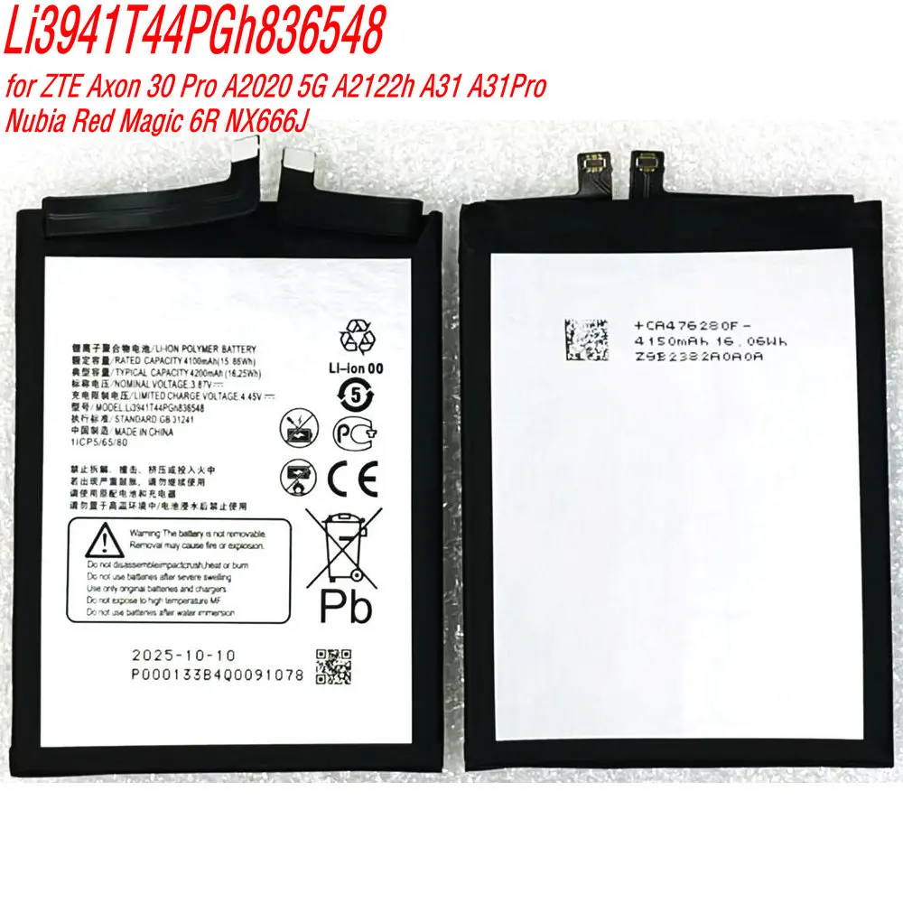 

2025 Years Li3941T44PGh836548 Battery for ZTE Axon 30 Pro A2020 5G A2122h A31 A31Pro Nubia Red Magic 6R NX666J Mobile Phone