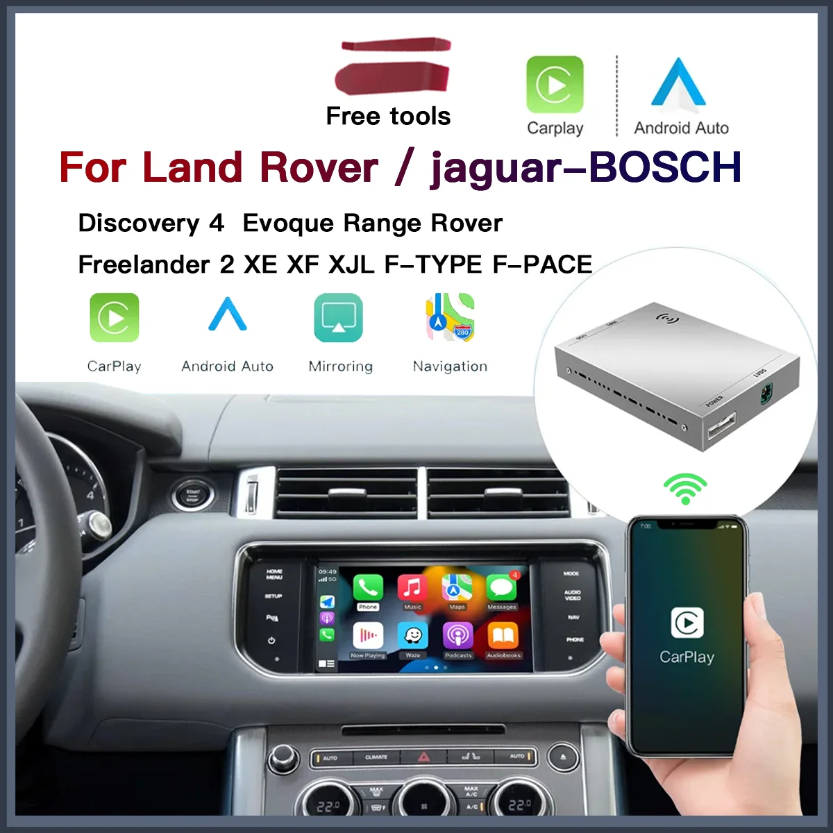 

Беспроводная Автоматическая модульная платформа Carplay для Land Rover Jaguar Bosch открыть 4 Evoque Freelander2 XE XF XJL зеркальное оформление Decorder