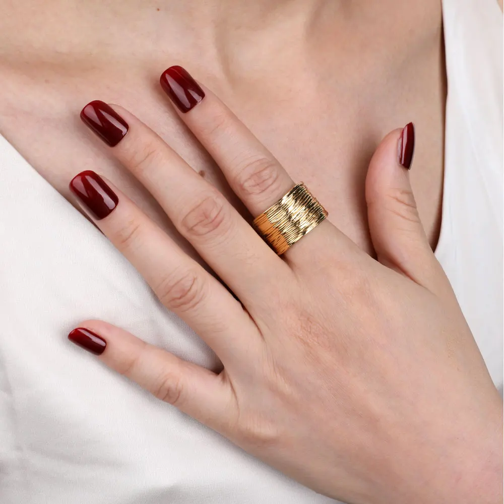 Geometry Line Texture Ring For Women PVD 18K Gold Plated Anti-Fading Fashion High Street Jewelry Anillos Mujer OEM Manufacturer