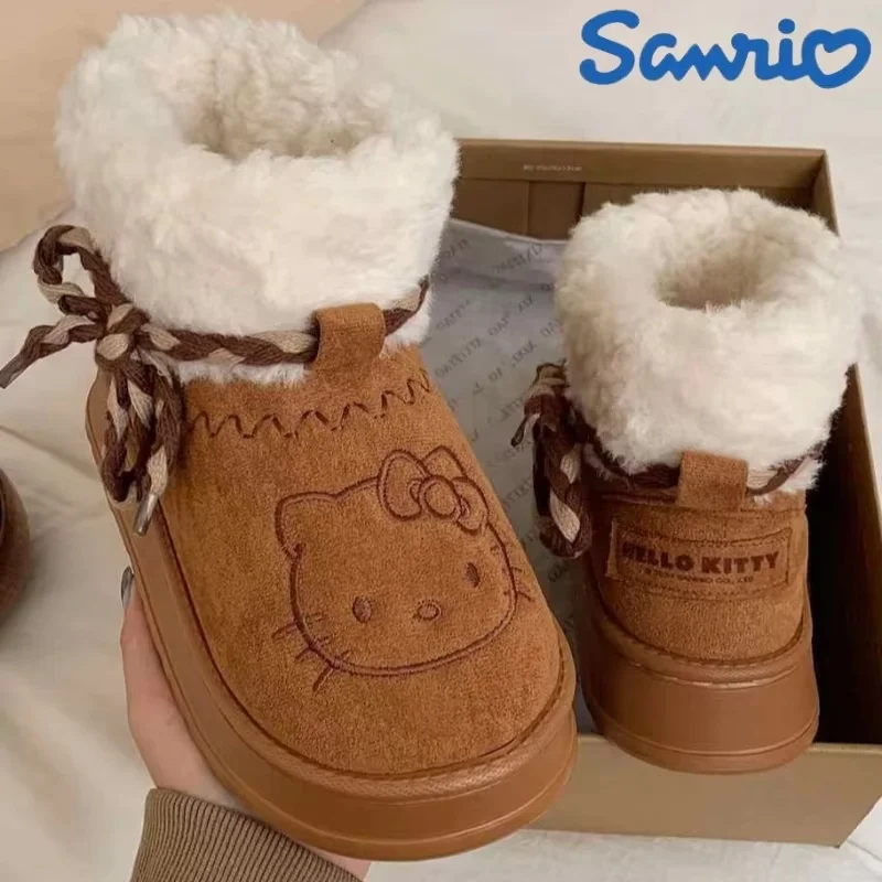 New Sanrio Hello Kitty Snow Boots Winter Girl Snow Booties Keep Warm Slippers Non-Slip Sneaker Outdoor Warmth Snow Boot Gift