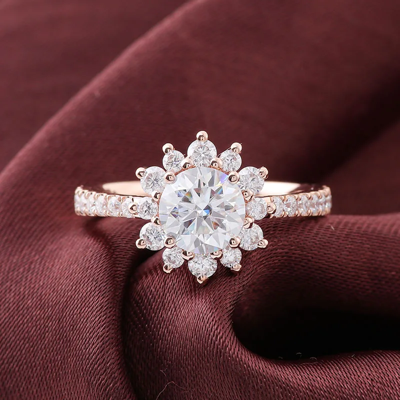 

Provence Luxury Cluster Ring IGI D/VS1 1ct round cut lab diamond cocktail ring KGold half band Engagement ring for Women Custom