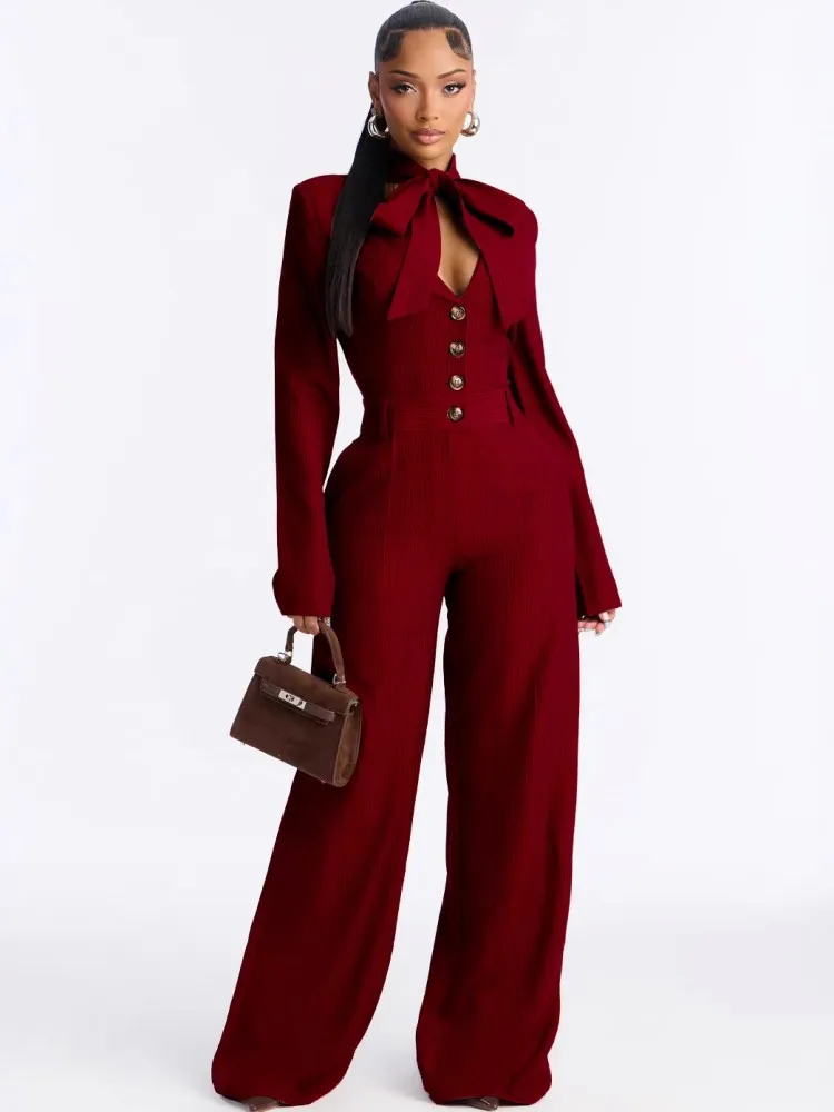 

Женские комбинезоны однотонные для весны-лета, с длинным рукавом, V-образным вырезом, черные, модные, в стиле стритвир, брюки-комбинезон 2026