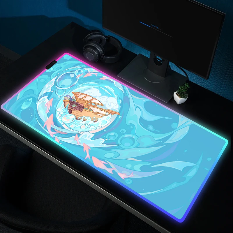 ZHONG LI Genshin Impact Gaming Mouse Pad With Backlit RGB Mouse Mat Large Non-Slip Mousepad Gamer Rubber Computer Keyboard Mat