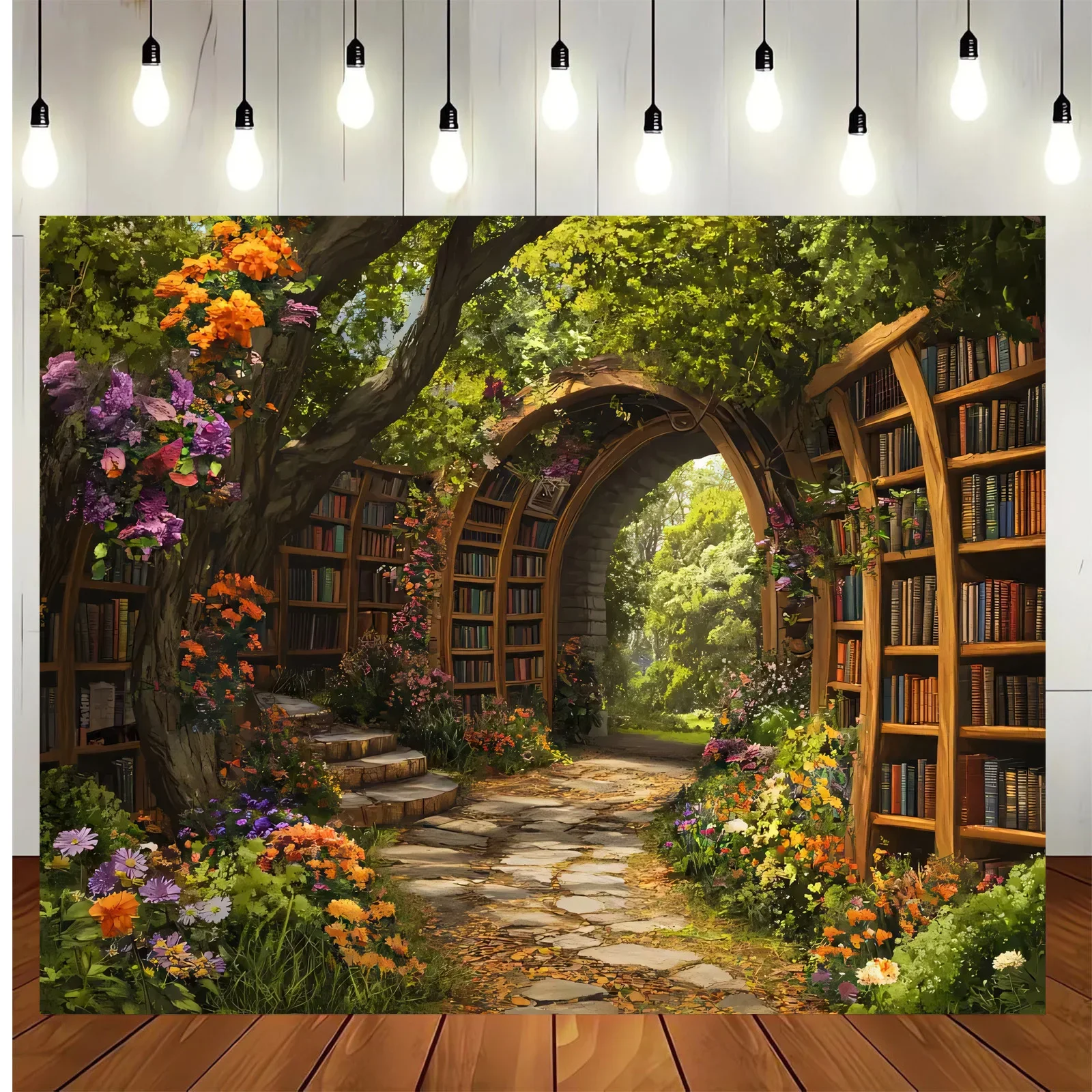 Enchanted Library Tapestry Boho Wall Decor Fantasy Book Nook Reading Room Forest Garden Art Hanging Wall Tapestry Rustic Academi