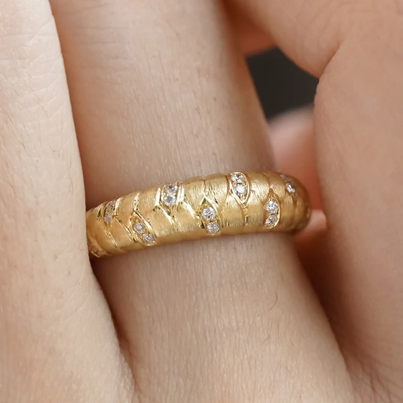 Aazuo Fine Jewelry Real 18K Yellow Gold Vintage Style Fashion Knit Shape Natural Diamond Women's Birthday Party Rings AU750 view 6