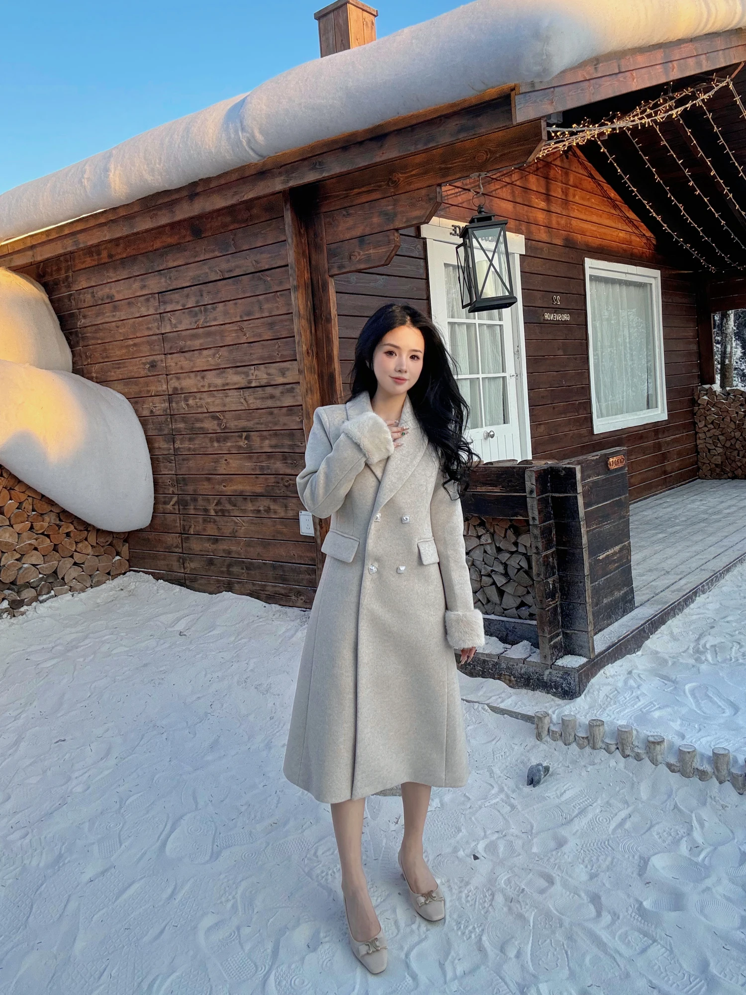 

Ele Long Woolen Coat Women's Autumn Winter Warm Woolen Dring Gown Tailored Suit Collar Gunlo Sle Fem Outerwear