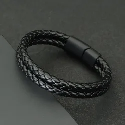 New Hiphop Mens Leather Bracelet Bangle Bilayer Detachable Magnet Buckle Leisure Pulseira Accessories Hombre Gift For Boyfriend