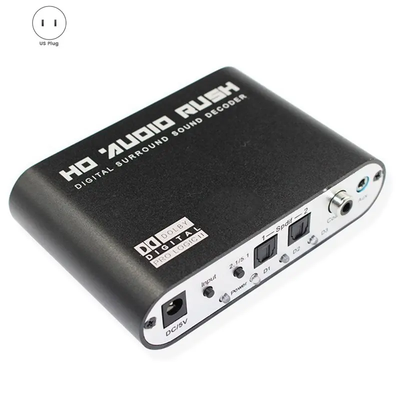 New--US Plug 5.1 Channel HD Audio Decoder DTS AC3 Digital Optical Decoder SPDIF Coaxial To 6RCA Analog Converter DAC Adapter