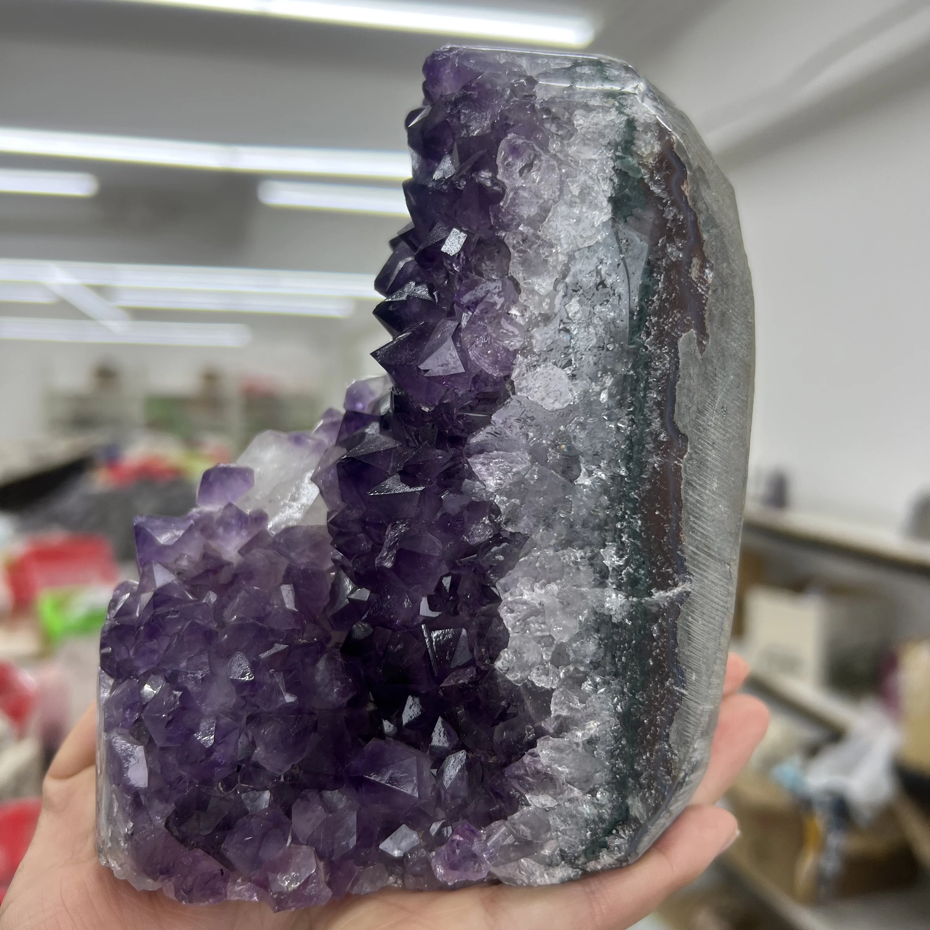 1258g 13.5cm Natural Uruguay Dream Amethyst Calcite Quartz Crystal