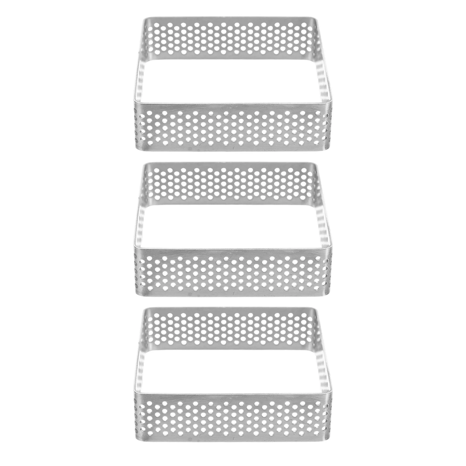 

3Pcs Square Tart Rings Perforated Stainless Steel Mousse Molds Nonstick Baking Dessert Pastry Ring Metal Tart Rings