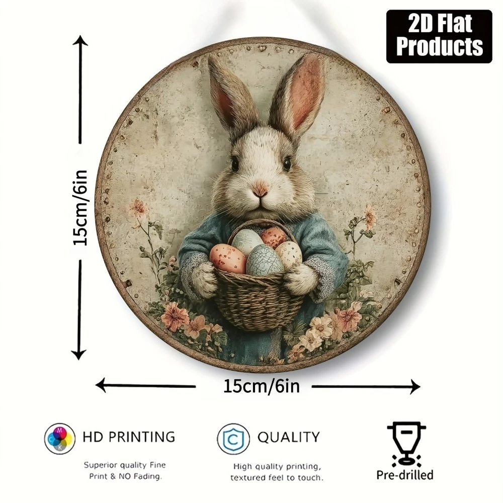 Vintage Osterhase Rundes Metallschild, Rustikale Wanddekoration für Zuhause & Ostergeschenk, 8 Zoll