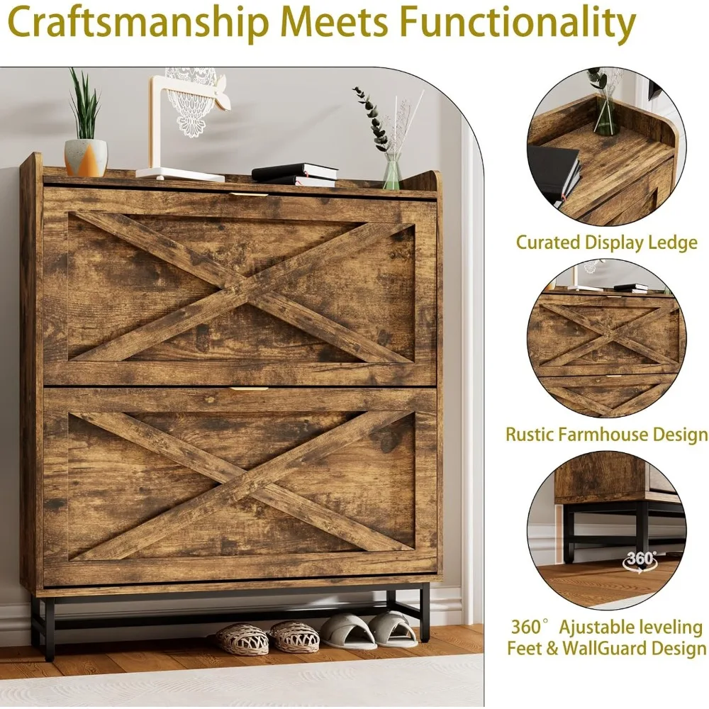 خزانة تخزين الأحذية مع درجين قابلين للطي، منظم أحذية قائم بذاته مع أرجل معدنية للمدخل، خزانة رفوف الأحذية الضيقة، ru