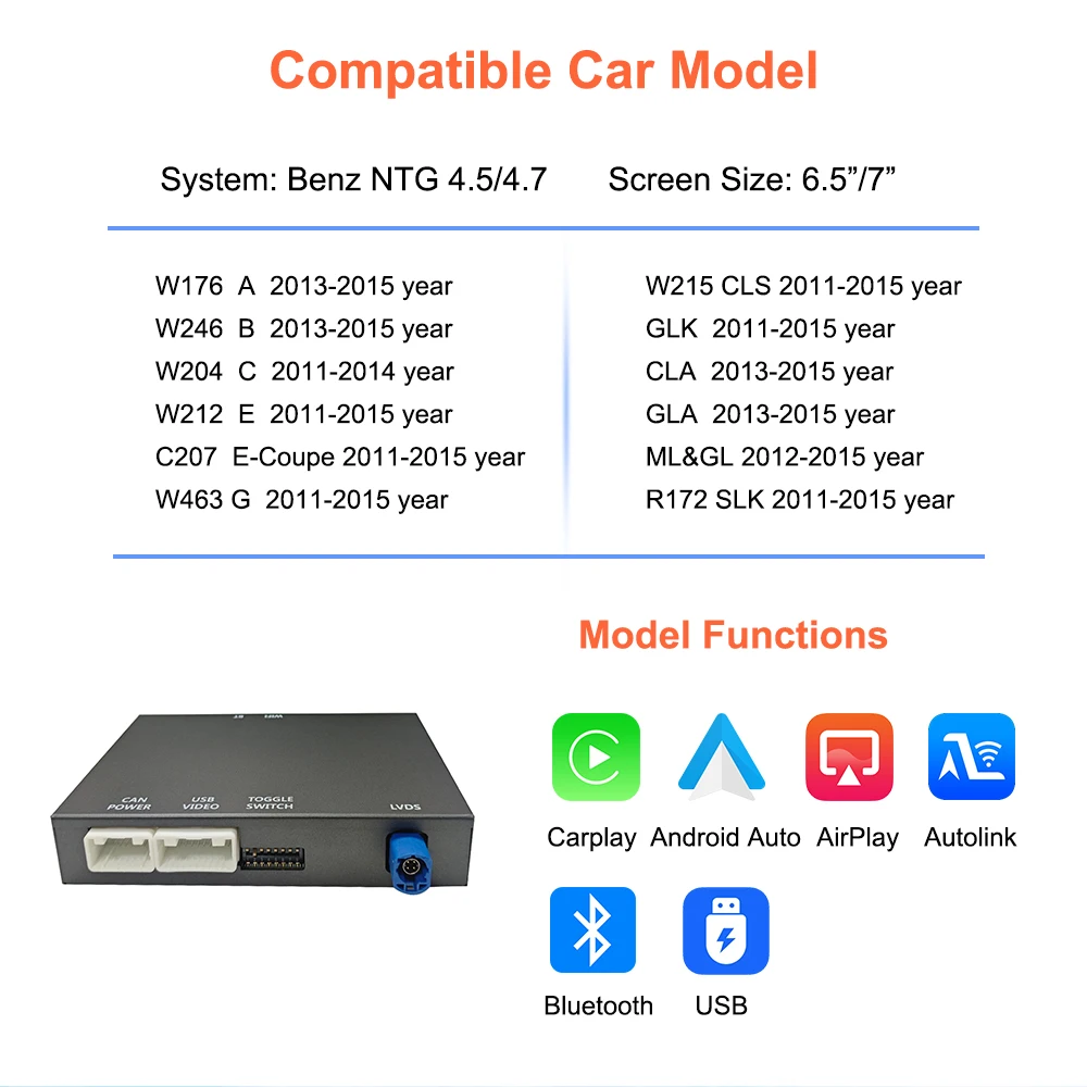 BONROAD Wireless Carplay For Mercedes Benz NTG 4.5 System A B C E GLK ML GL Class W176 W246 W204 W212 W207 X204 Module Retrofit Kits With Android Auto Autolink Airplay Mirrorlink