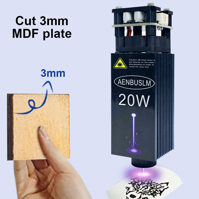 AENBUSLM-grabador láser de 20W, Enfoque Ajustable, módulo láser de 450nm, cabezal de grabado láser de 12V, accesorios CNC, herramientas de trabajo