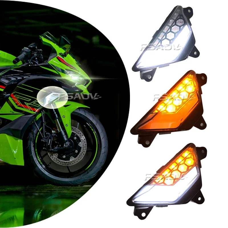 Front LED Turn Signal For KAWASAKI NINJA 250 300 400 650 1000SX ZX6R ZX25R Z1000SX ER6F Motorcycle Lamp Flashing Indicator Light