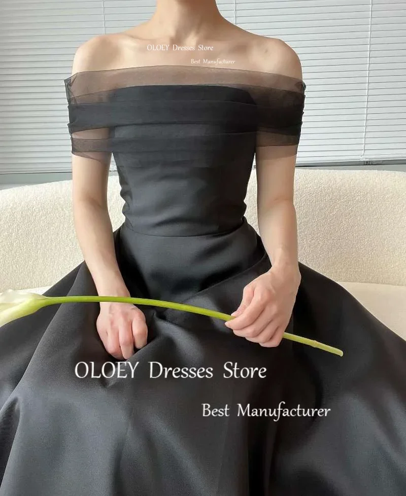 OLOEY Simple A Line Black Evening Dresses Tulle Bolero Korea Photo Shoot Wedding Strapless Formal Occasion Party Dress Corset