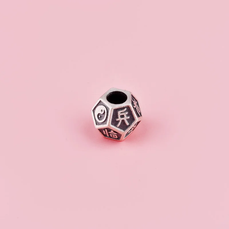 S925 sterling silver retro Nine-character Mantra Tai Chi Yin-Yang pattern bead diy hand-woven rope accessory