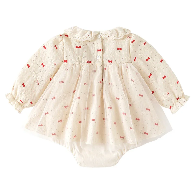2025 New Autumn Infant Baby Girls Jumpsuit Long Sleeved Cotton Mesh Splicing Toddler Baby Girls Romper 0-24M Baby Girls Clothing