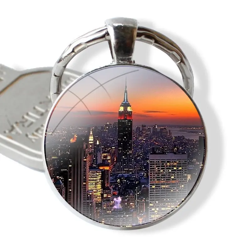 NYC New York City 25mm Glass Cabohcon Keychain Key Rings for Women Men Jewelry Gift Design