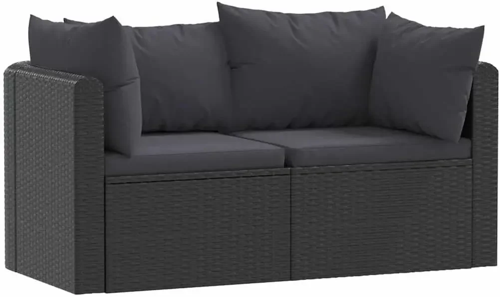 2 Piece Patio Sofa Set with Cushions, Hand Woven PE Rattan Outdoor Corner Sofa, Powder Coated Steel Frame, Adjustable Levelers f