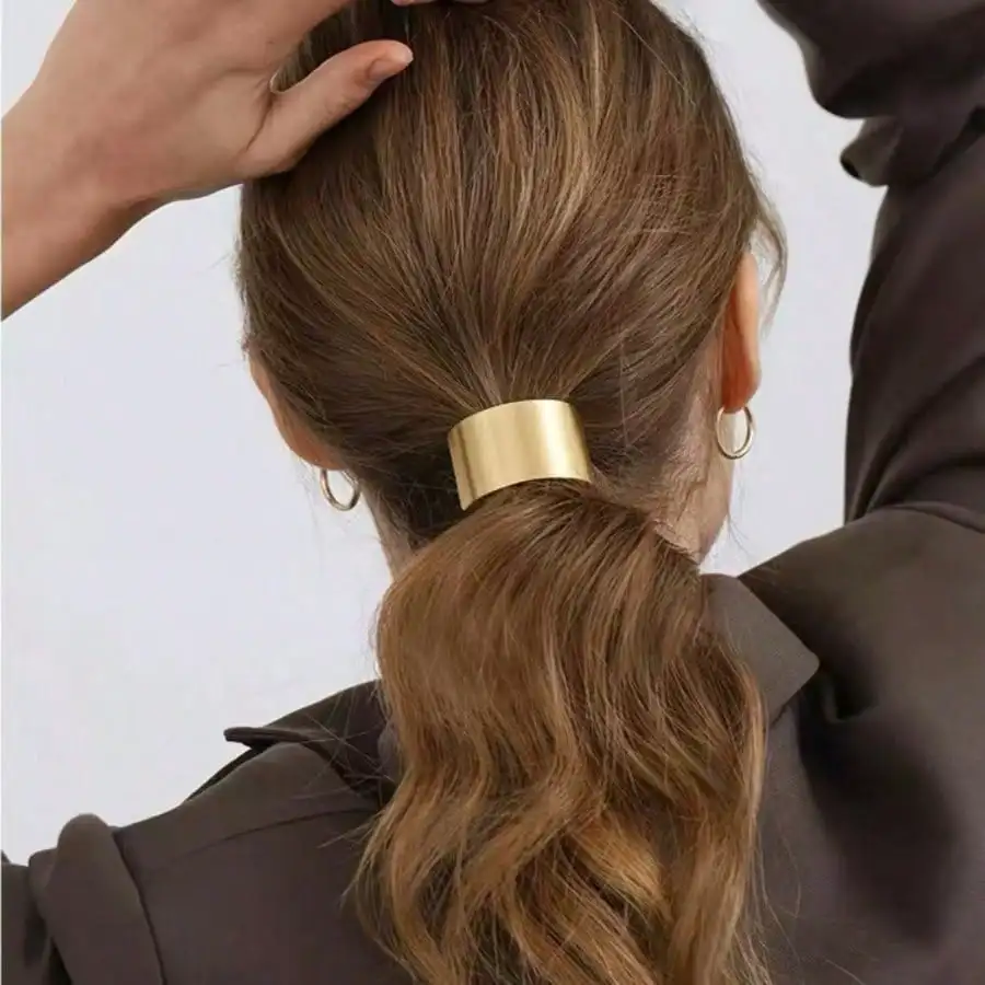 

Gold Metal Cross-Over Hair Ties Luxury Non-Slip Hair Bands For Women Thick Thin Hair Daily Party