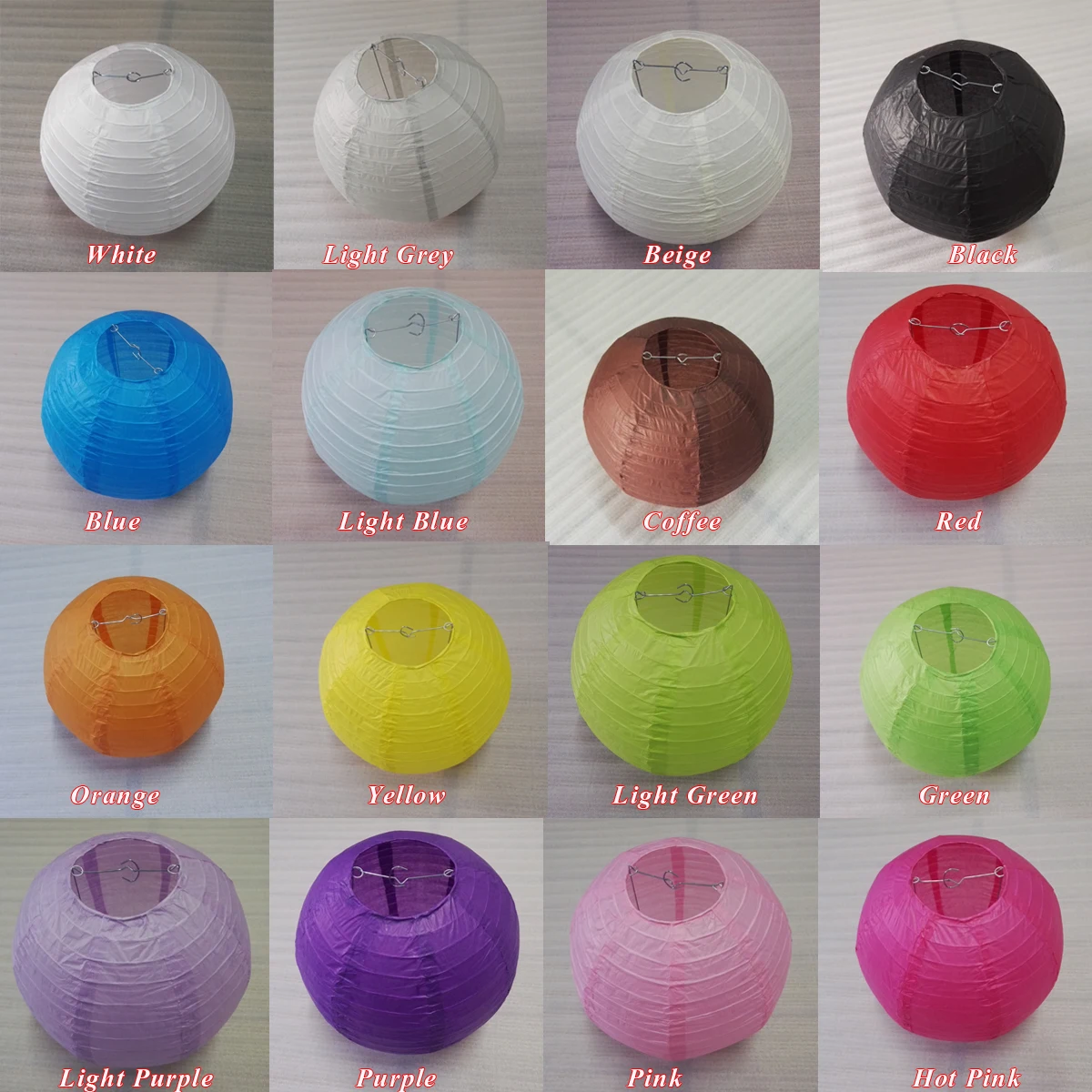 10 Piece 6-16 Inch White and Colorful Round Paper Lantern For Wedding and Private Party Decoration Hanging Paper Ball