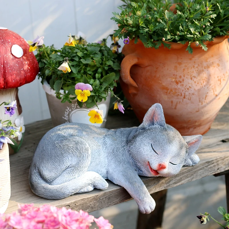 

Artificial Animal Sculpture Cartoon Cat Resin Handicraft Pendant Outdoor Patio Hanging Sleeping Cat Home Decoration Accessories