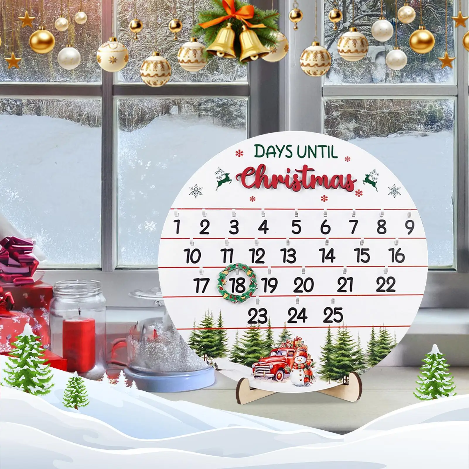 Christmas Countdown 25 Days Christmas Advent Calendar Wooden Decoration Door Sign Calendar for Indoor Outdoor Wall Fireplace
