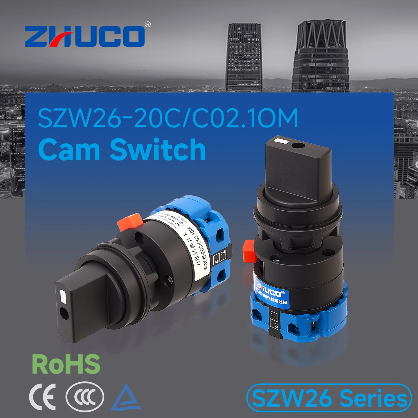 Zhuco 2/3 Position Selector Switch 20A 690V, 4-Terminal Universal Rotary Cam Selector with Locking Switch, Suitable for Distribution Cabinets, Machine Tools, Industrial Panels (Szw26-20C/Om, on Off On, on Off, on on)