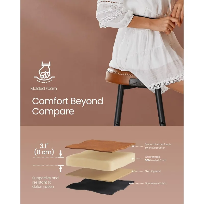 Bar Stools Set of 2, Bar Height Kitchen Counter Stools, Mid-Century Modern Backless Counter Stools, 30-Inch Tall