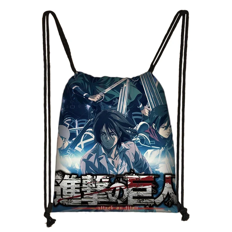 Anime Attack on Titan Drawstring Bag Shingeki No Kyojinv Women Backpack Levi Eren Shoes Holder Bookbag Teenager School Bags