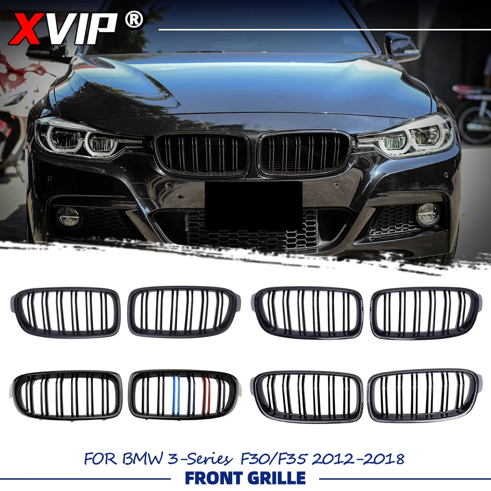 

XVIP Black&Carbon Fiber Look Upper Racing Grills For BMW 3-Series F30 F35 2012-2018 Double Line Style Front Bumper Racing Grille