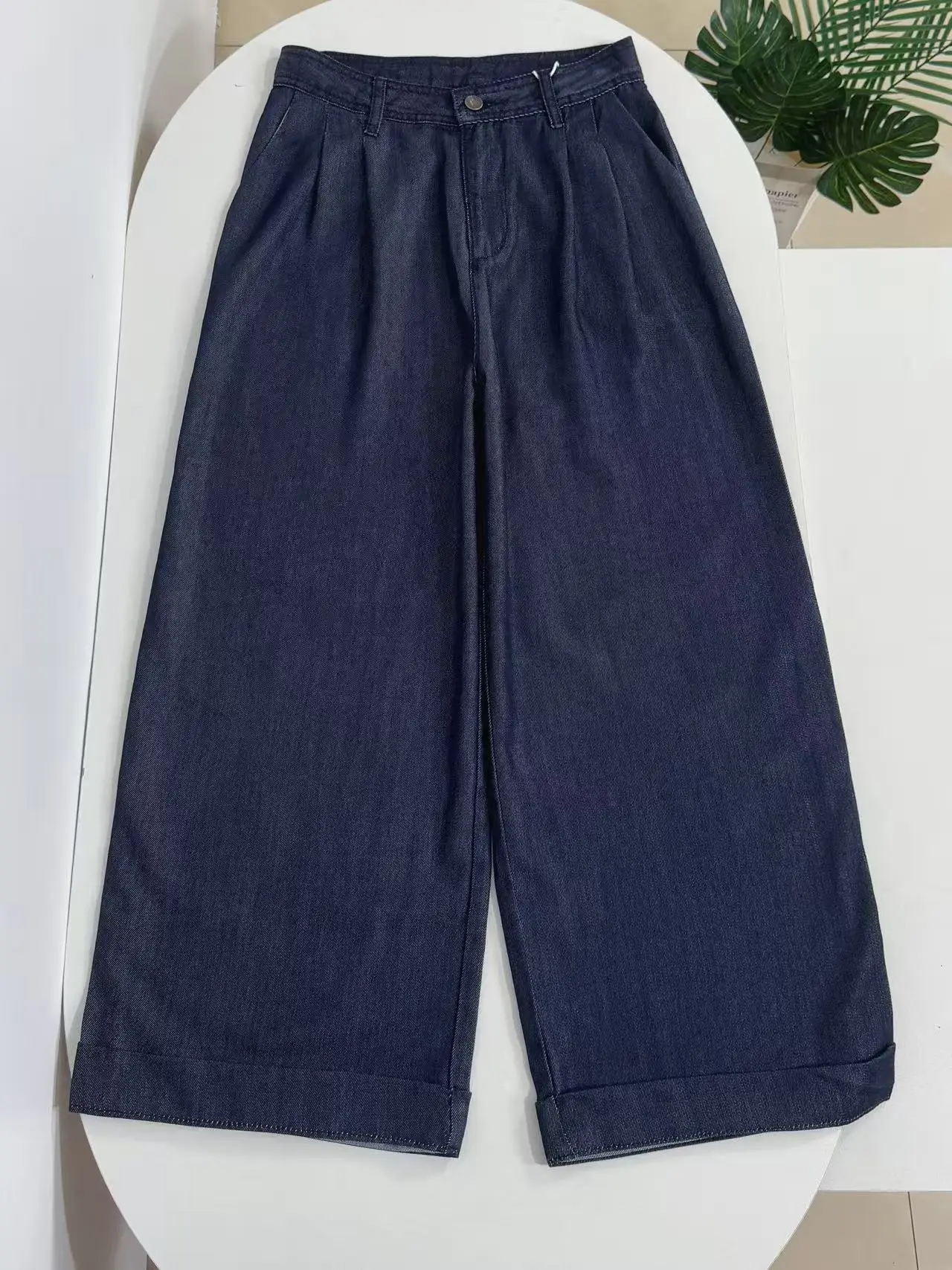 

Fashionable Casual Cuffed Denim Jeans Women's Summer Soft Draped Comfortable Versatile High Waist Loose Wide Leg Pants