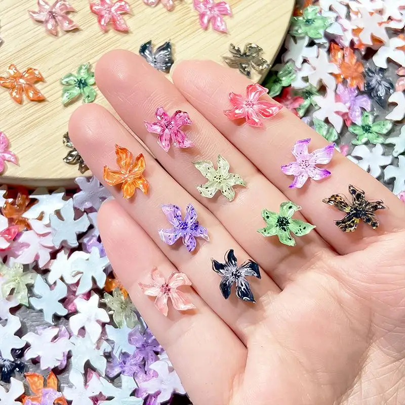 

20/50Pcs Mixed-Color Lily Flowers Nail Charms Soft 3D Sculpture Flower Resin Gradient Lily Nail Art Decoration Manicure Salon