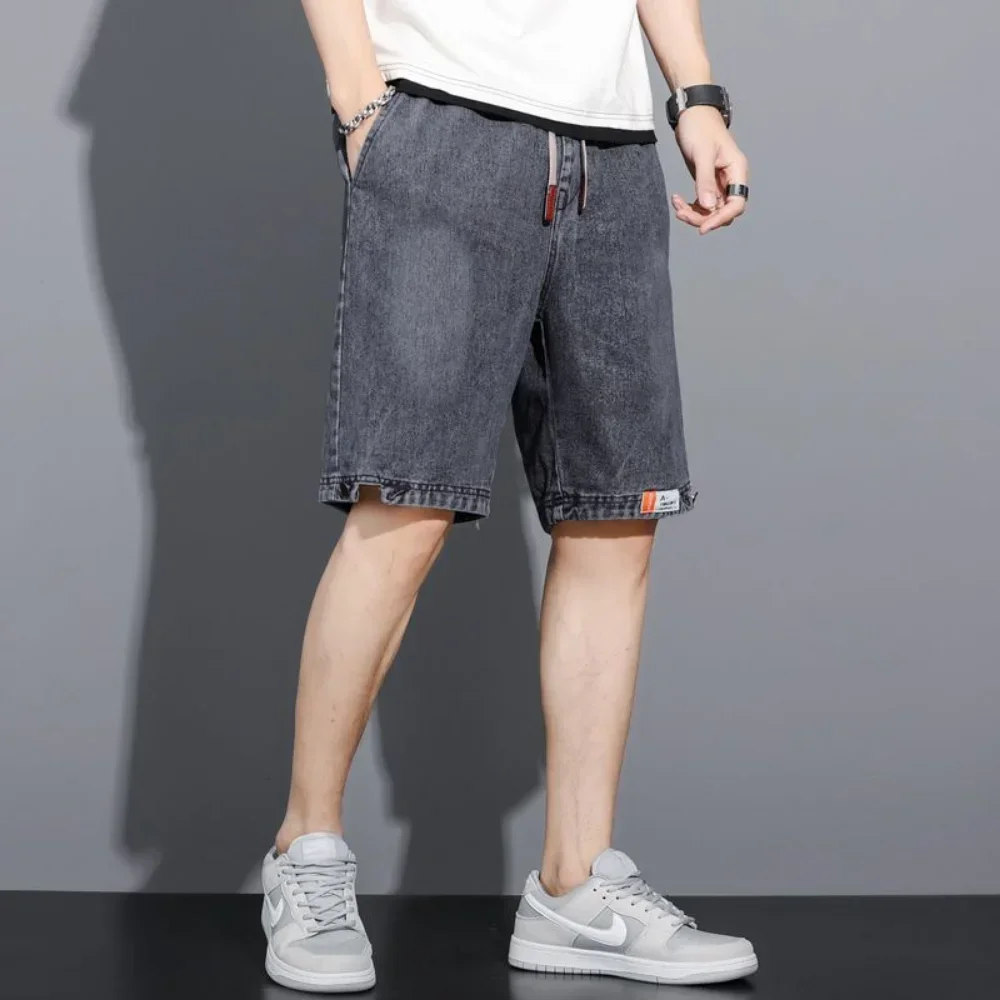Men's Denim Shorts Summer New Elastic Waist Thin Loose Lacing Casual Pants Vintage Fashion Men Clothing pantalones hombre