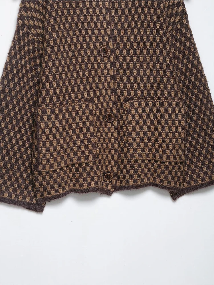 レディースニットジャケット 2025 女性用 長袖ボタン付きラペルジャケット ハイストリートショートコート レディース秋新作アウター