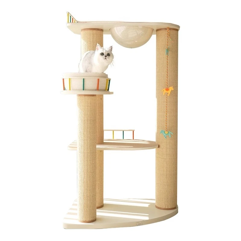 Cat furniture, amusement park space capsule cat climbing frame, super scratch-resistant sisal solid wood cat scratching column