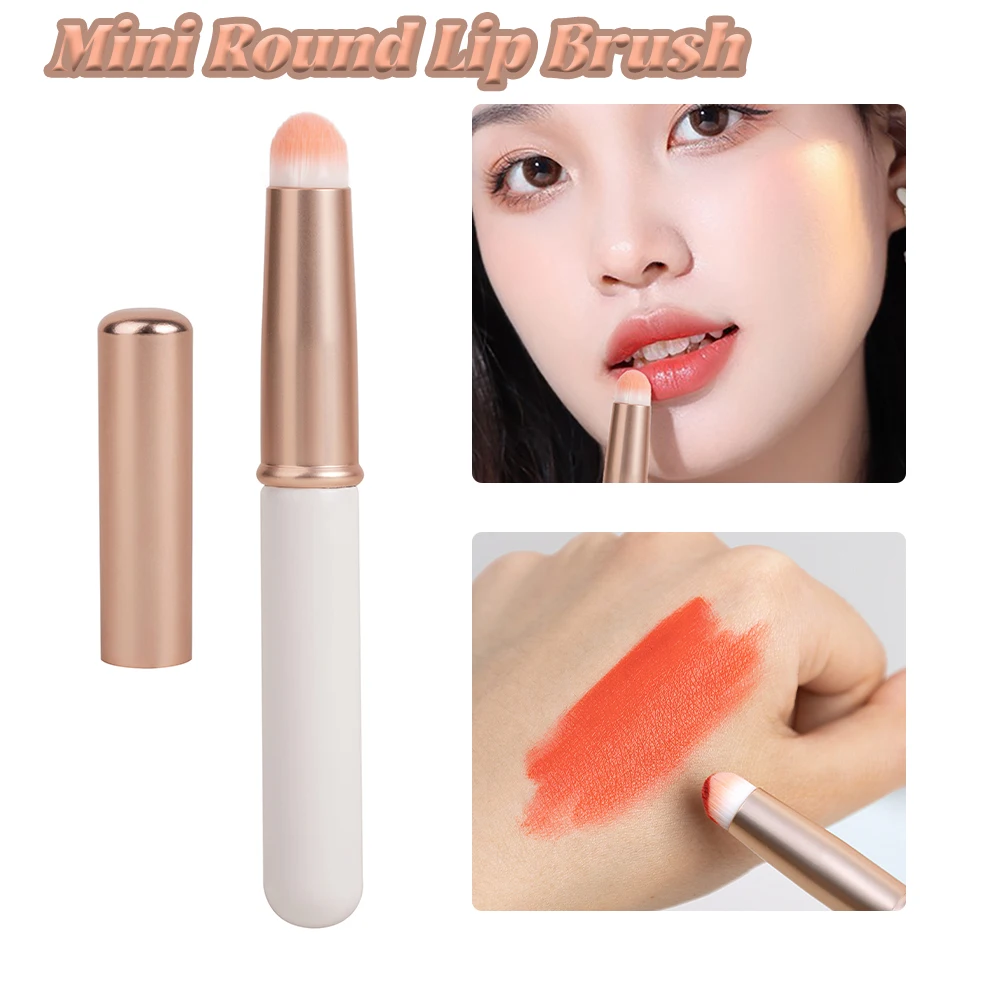 Mini cabeça redonda Lip Brush, ultra macio e denso batom portátil corretivo, detalhe maquiagem ferramenta, escova de contorno cosméticos, 3 Pack